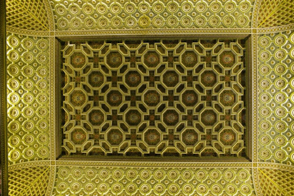 The high, coffered ceiling based on Holbein’s design for the Royal Chapel in St James’ Palace